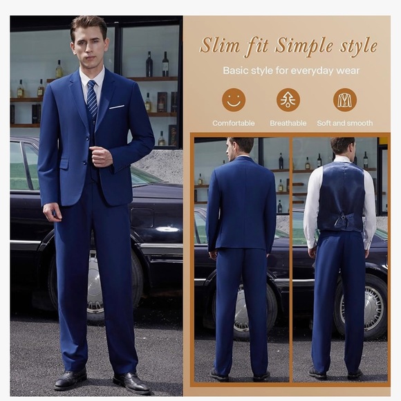 Mens 3 Piece Navy Suit Size Small - Picture 2 of 6